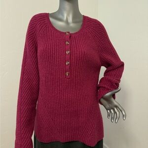 Sundance Women's‎ Ribbed Button-Front Sweater Dark Pink Silk Blend